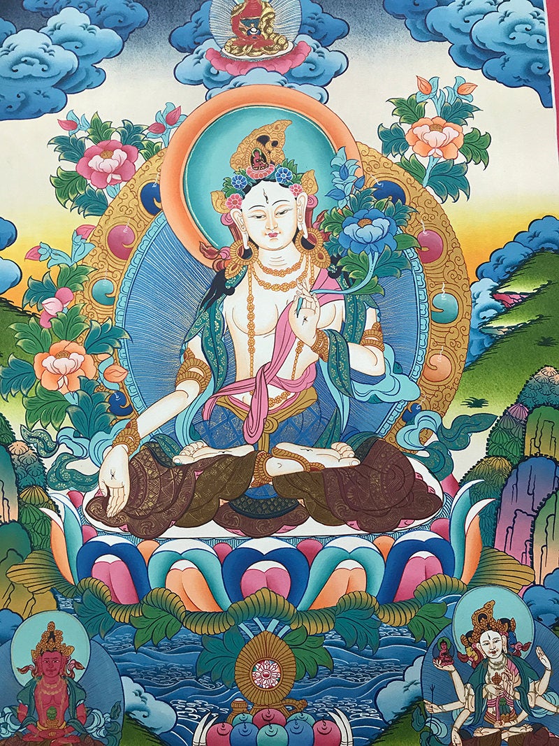 Hand-painted Green Tara, Shyam Tara, Thangka, Thanka Painting 17 x cheapest 22-Inch